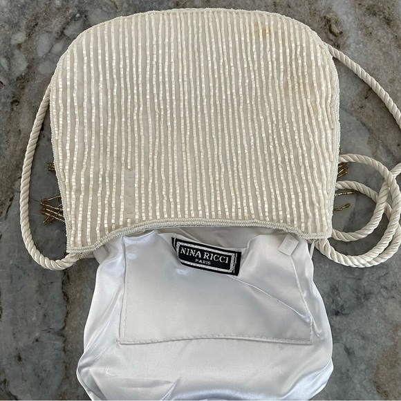 Vintage Nina Ricci Paris Glamorous White & Gold Bead Fringe Evening Purse - Picture 7 of 15